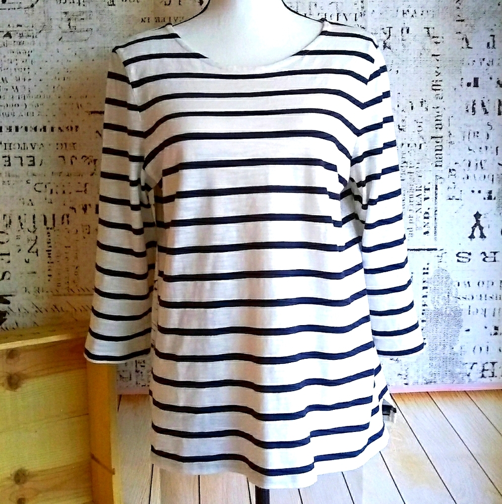 Talbot's cotton crew navy striped tie closure top